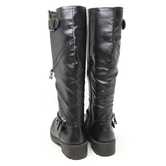 Mossimo Supply Co. Black Vegan Faux Leather Moto Biker Boots  Knee High Zippers - Picture 12 of 15